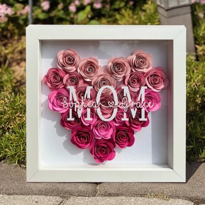 Personalised Mum Heart Flower Shadow Box with Kids Names Gift Ideas for Mum Family Keepsake Gifts
