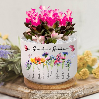 Personalised Grandma's Garden Birth Flower Succulent Plant Pot Mother's Day Gift Ideas Gifts for Grandma Mum