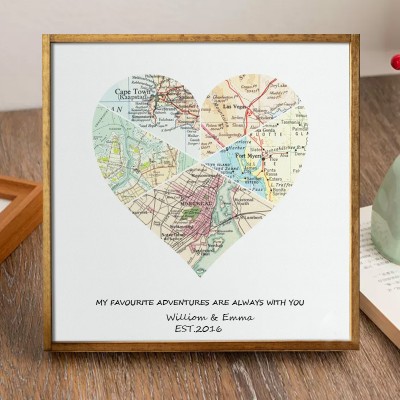Personalised Where We Met Wood Map Art Print Couples Anniversary Valentine's Day Gifts For Husband Him
