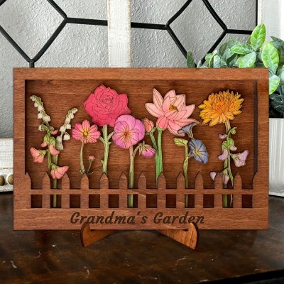 Custom Birth Flower Wooden Frame Personalised Gift For Mum Grandma Mother‘s Day Gift