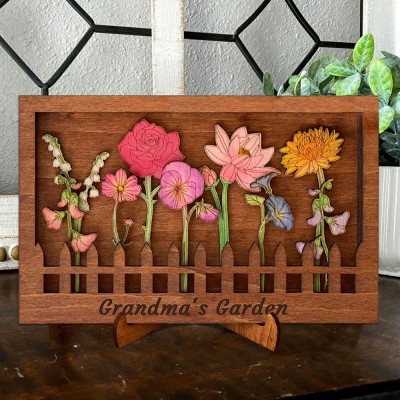 Custom Grandma's Garden Birth Month Flower Frame with Grandkids Names Gift Ideas for Grandma Mum Mother's Day Gifts