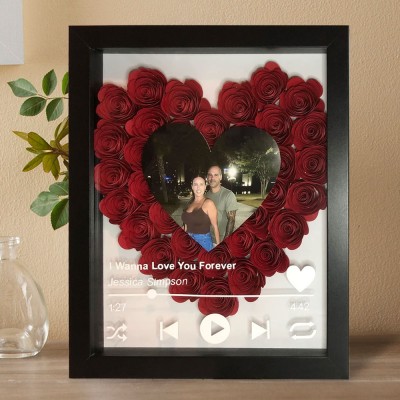 Personalised Spotify Heart Flower Shadow Box for Anniversary Valentine's Day