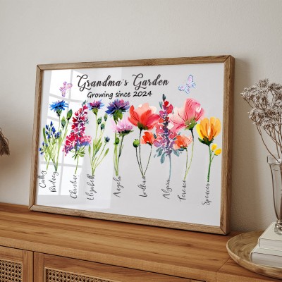 Personalised Grandma's Garden Birth Flower Frame With Kids Names Gift For Mum Grandma Mother's Day Gift