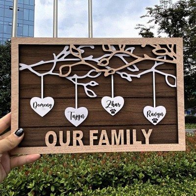 Name Engraved Our Family Tree Sign Christmas Gift for Mum Grandma