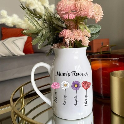 Personalised Mum's Birth Flower Vase With Names Custom Garden Gifts For Mum Grandma Mother's Day Gift