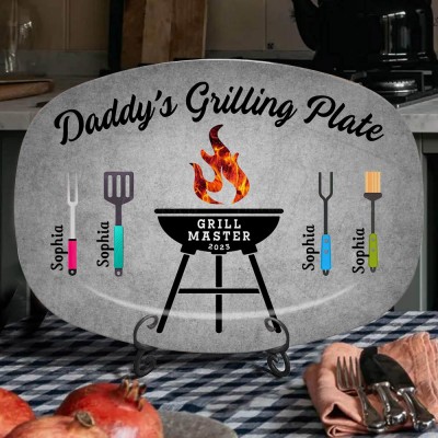 Personalised Father's Day Gifts Papa's Grilling Platter with Kids Name