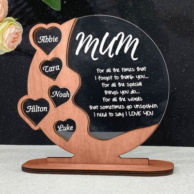 Personalised Heart Puzzle with Name Engravings Mum Wooden Sign Mother's Day Gift