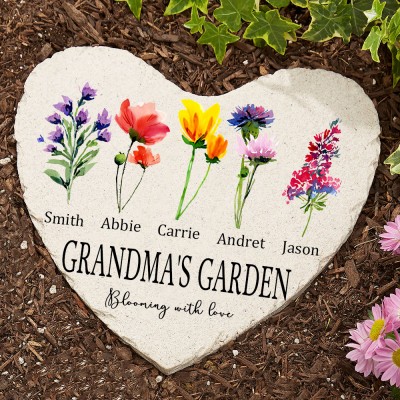 Personalised Grandma's Garden Birth Month Flower Plaque with Kids Names Unique Family Gifts for Grandma Mum