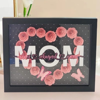 Personalised Heart Shaped Mum Flower Shadow Box Love Gift for Her Gift for Mum Grandma