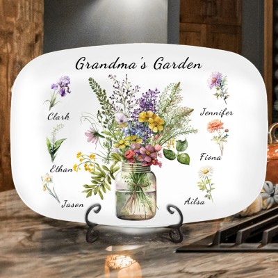 Custom Family Birth Month Flower Plate Grandparent Gift from Grandkids Love Gift Ideas for Grandma Mum Nana