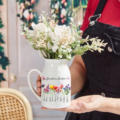 Grandma's Garden Flower Vase with Grandkids Names Personalised Family Birth Flower Vase Gift for Mum Grandma