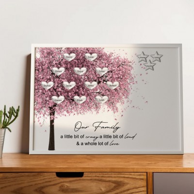 Personalised Family Tree Print Frame Engraved with Names Gift Ideas for Grandma Mum Christmas Gifts Birthday Gifts