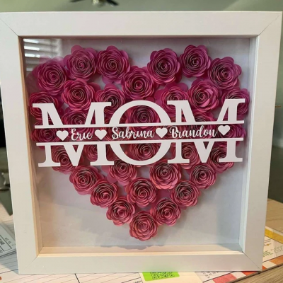 Custom Mum Heart Flower Shadow Box with Kids Names Gifts for Mum Grandma Christmas Gift Ideas