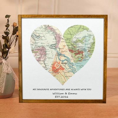 Personalised Wood Map Couples Vow Renewal Gifts Long Distance Deployment Gifts for Husband Wife