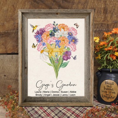 Custom Gigi's Garden Bouquet Frame With Watercolor Birth Flowers Unique Gift for Grandma Mum Mother's Day Gift Ideas