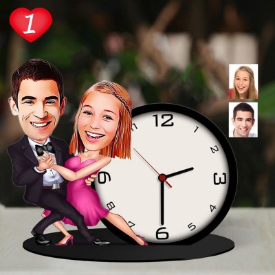 Personalised Couples Caricature Wooden Trinket Table Clock Valentine's Day Gift for Her