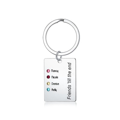 Personalised Engraving 1-4 Names with Birthstone Keychain 