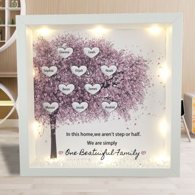 Personalised Light Up Family Tree Box Frame with 1-25 Names Mother's Day Gift For Grandma, Mum