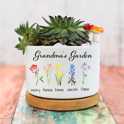 Personalised Grandma's Garden Birth Flower Mini Succulent Plant Pot Gift For Mum Grandma