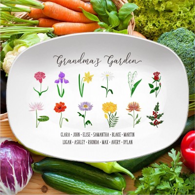Personalised Family Birth Month Flowers Platter with Grandkids Names Great Gift for Mum, Grandma