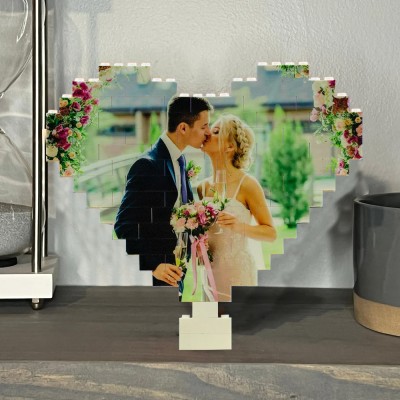 Personalised Building Brick Heart Shaped Photo Block Love Brick Puzzle Anniversary Valentine's Day Gift For Wife Her