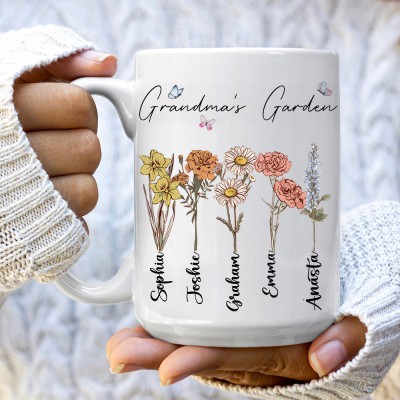Personalised Grandma's Garden Birth Flower Mug Gift Ideas For Grandparent From Grandkids Love Gifts for Mum