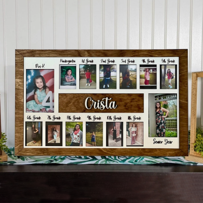 Custom 3D K-12 School Years Picture Frame Personalised Photo Display with Raised Lettering Rustic Photo Display Board