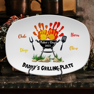 Personalised Grandpa's Grilling Plate Engraved with Kids Name Father's Day Gift Ideas