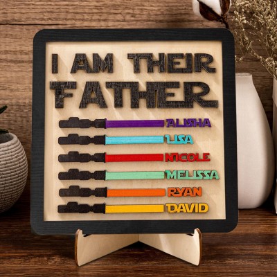 Personalised Wooden Sign Board I Am Their Father Sign with Kids Name Gift for Dad Grandpa Father's Day Gifts