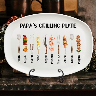 Personalised Papa's Grilling Plate Custom BBQ Platter for Grandpa Dad Father's Day Gift