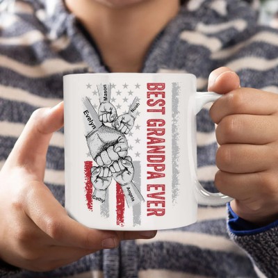 Personalised Best Grandpa Ever Fist Bump Mug with Kids Name Father's Day Gifts