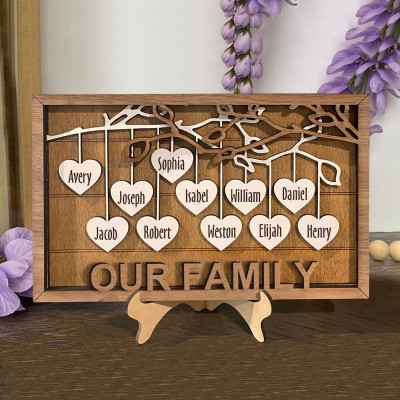 Personalised Wooden Family Tree Sign with Kids Names Family Keepsake Adoption Gift for Mum Grandma