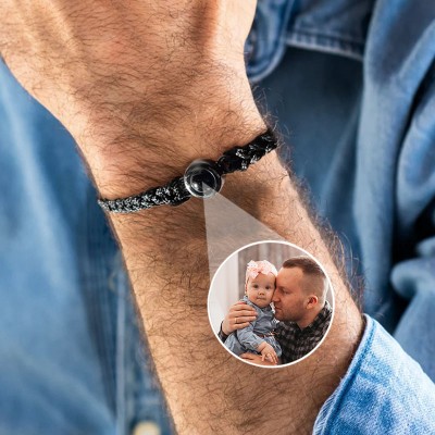 Personalised Photo Projection Men Braided Rope Bracelet With Picture Inside Unique Birthday Gift For Husband First Father's Day Gifts For New Dad