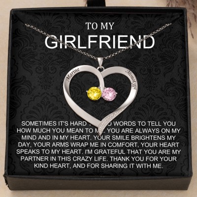 To My Girlfriend Custom Heart Shape Name Necklace with Birthstone Design Gifts for Girlfriend Valentine's Day Gifts Christmas Gifts