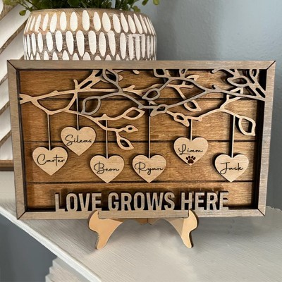 Personalised Love Grows Here Wood Family Tree Sign with Kids Names Family Home Decor Gift Ideas for Grandma Mum