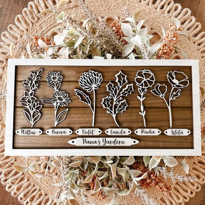 Custom Nana's Garden Birth Month Flower Frame With Grandkids Names For Christmas Gifts Ideas for Grandma Nana Mum