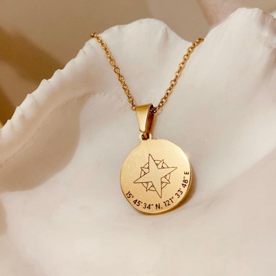 Personalized Compass Pendant Necklace