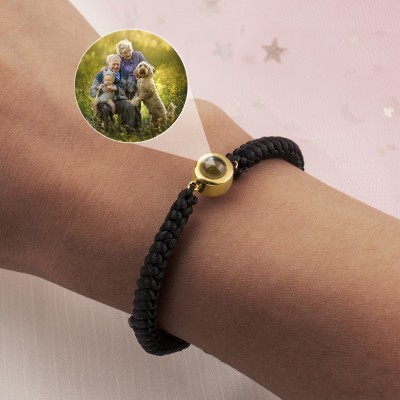 Custom Family Photo Projection Braided Rope Bracelet With Picture Inside Unique Keepsake Gift To Grandparents From Grandkids Birthday Day Gift