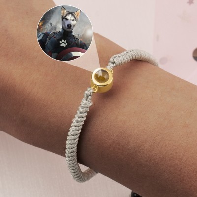 Personalised Pet Photo Projection Braided Rope Bracelet With Picture Inside Memorial Gift For Pet Lover Unique Birthday Gift For Dog Owner