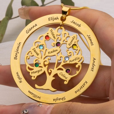 Personalised Tree of Life Family Necklace With 1-10 Names And  Birthstones Customised Family Gift For New Mum Grandma Birthday Gift Unique Mother's Day Gift Ideas