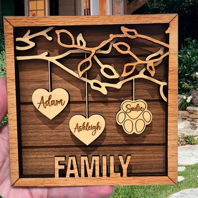 Personalised Family Tree Wood Sign Name Engravings Home Wall Decor Anniversary Birthday Gifts