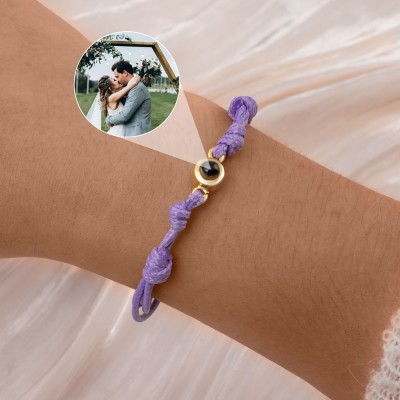Personalised Braided Rope Photo Projection Bracelet Gift for Anniversary, Wedding