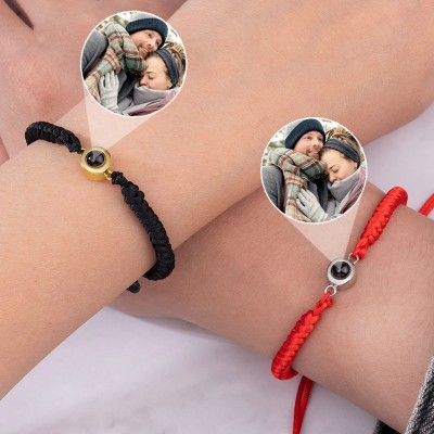 Custom Braided Rope Memorial Photo Projection Bracelet with Picture Inside Christmas Gifts for Couples