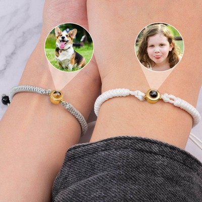 Personalised Braided Rope Memorial Photo Projection Charm Bracelet with Picture Inside Christmas Anniversary Mother's Gifts 