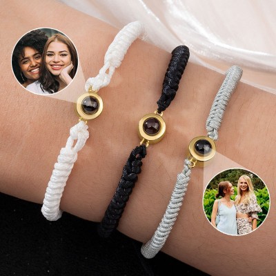 Personalised Braided Rope Memorial Photo Projection Bracelet with Picture Inside Memorial Friend Gift Christmas Gift