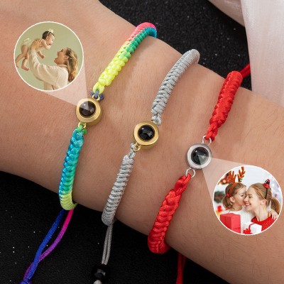 Personalised Braided Rope Memorial Photo Projection Bracelet Christmas Gift Mother's Gift