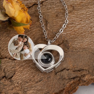 Personalised Heart Photo Projection Necklace Family Gift For Mum Grandma Her