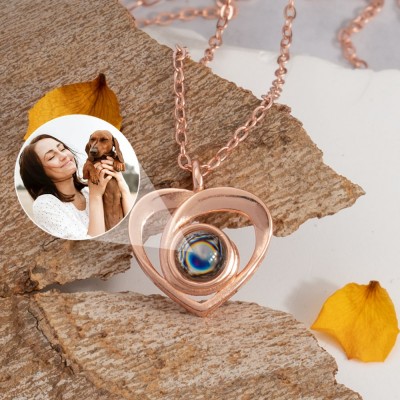Personalised Heart Pet Photo Projection Necklace Christmas Gift for her