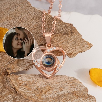Personalised Heart Photo Projection Necklace Gift for Couples Anniversary