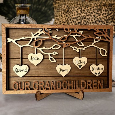 Personalised Family Tree Wood Frame Hanging Heart Sign Family Adoption Anniversary Gift For Grandma Mum